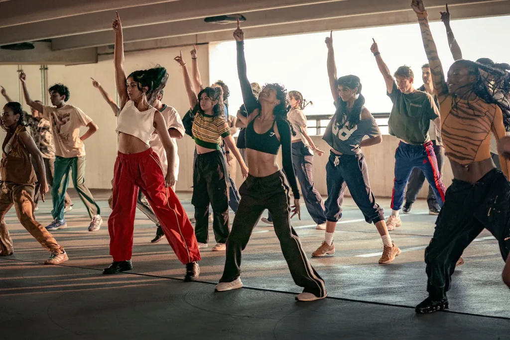 A college dance team rehearses together in a parking garage in Best of the Best