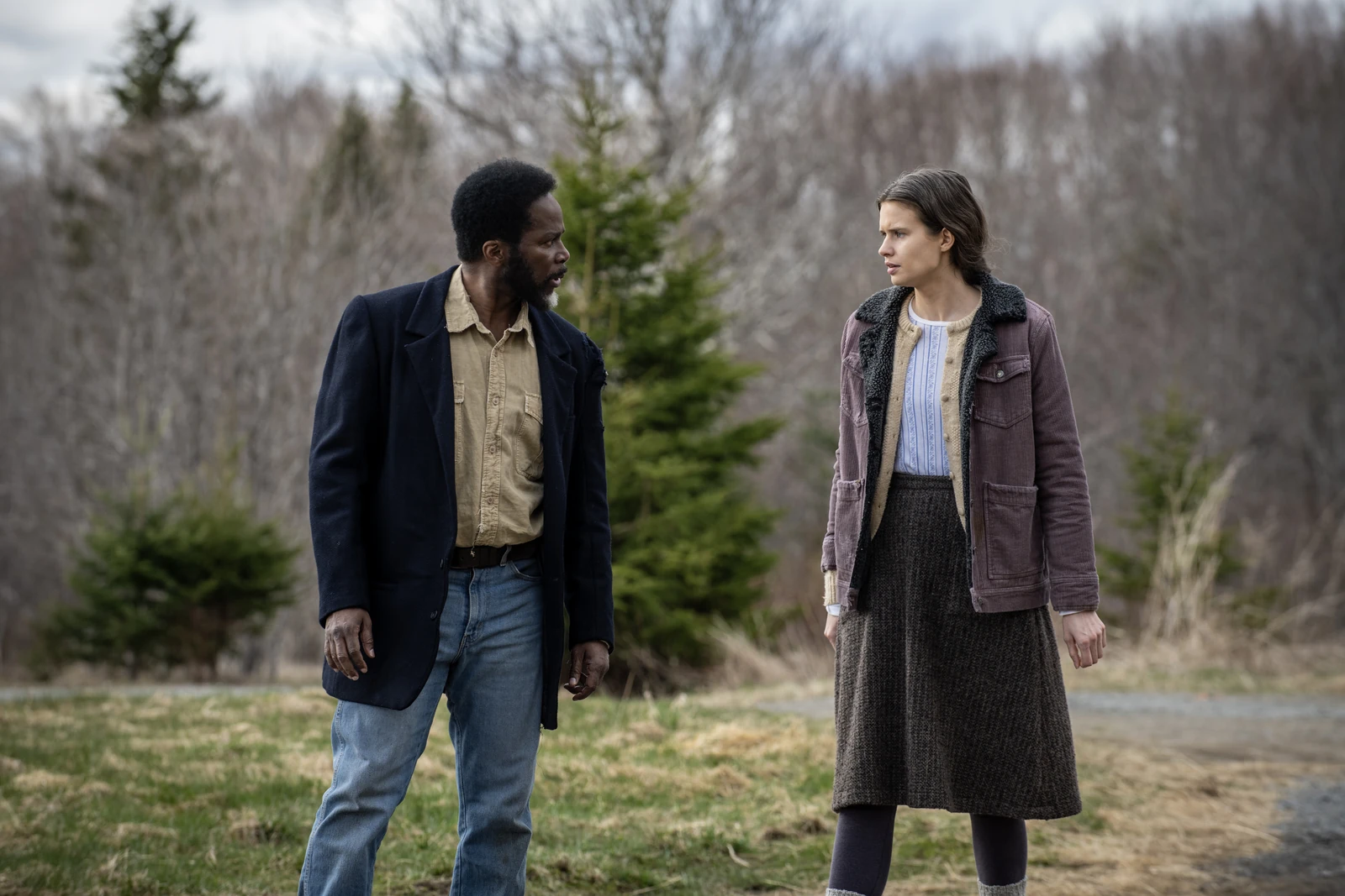 Boyd and Sara face each other outdoors in FROM Season 3.